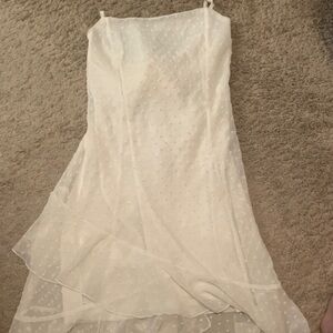 Sleeveless White Swiss Dot Strapless Slip Dress